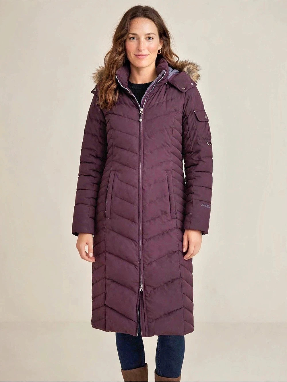 Eddie Bauer Sun Valley Down Parka Long Hooded Puffer Coat Purple Size Small Like